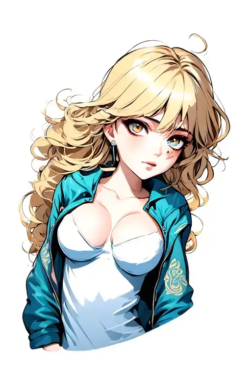 Single blonde with full, bouncy breasts tattoo design idea