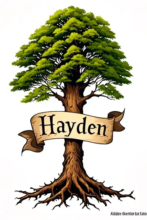 alder tree with Hayden written in the roots tattoo design idea