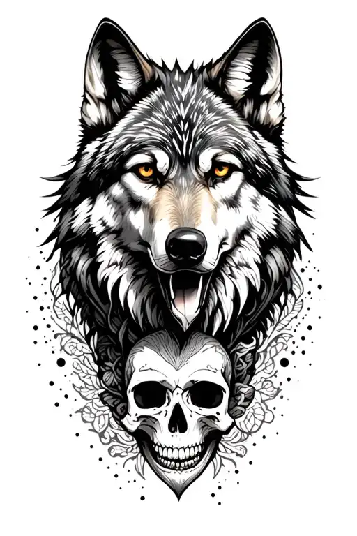 wolf with skulls surrounded tattoo design idea