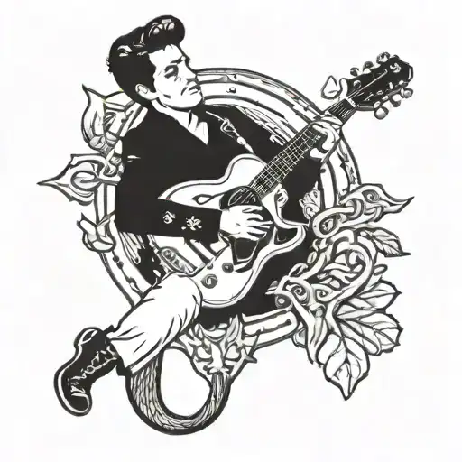 Elvis Presley playing guitar sitting on an anchor tattoo design idea