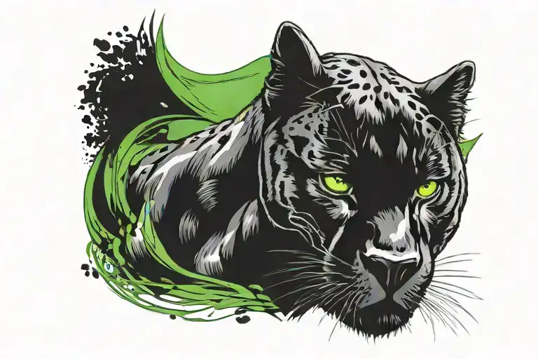 black panther with green eyes, angry look tattoo design idea
