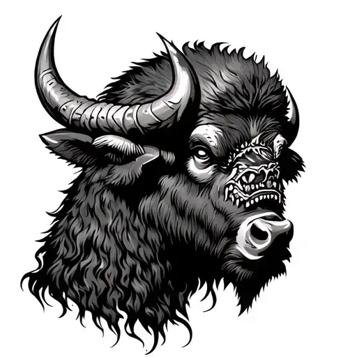 Buffalo warrior burning city tattoo design idea