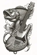 bass guitar with fish hook intertwined tattoo design idea