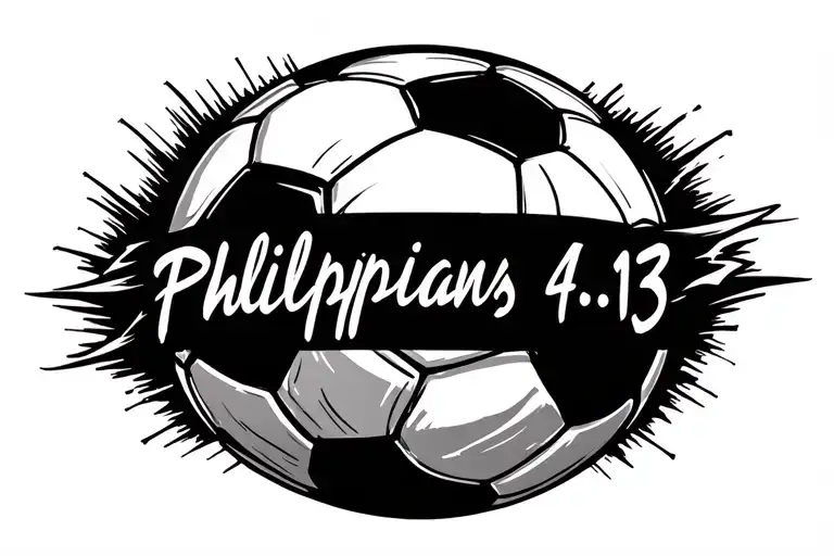 Philippians 4:13 with soccer ball morphing tattoo design idea