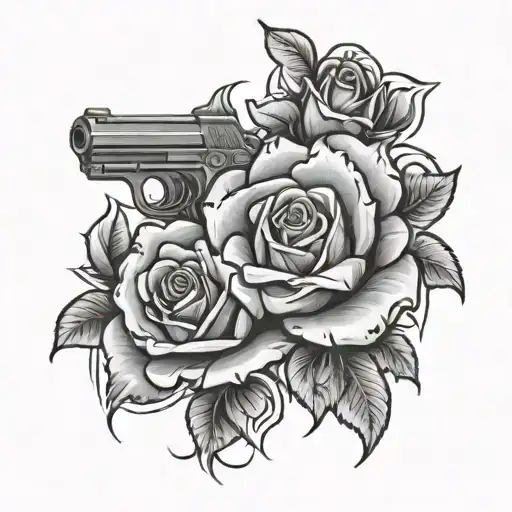 roses gun tattoo design idea