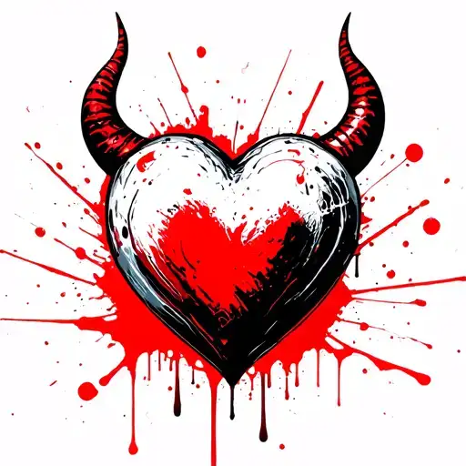 heart with devil horns arranged tattoo design idea