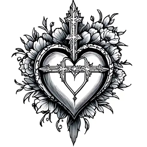 cross and heart for shoulder tattoo feminine and fine line tattoo design idea