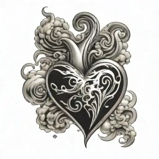 2004 stars shining clouds heart chest tattoo design idea