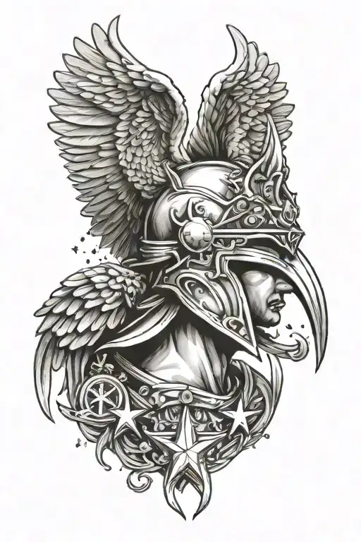 hermes wearing winged helm surrounded by stars  tattoo design idea
