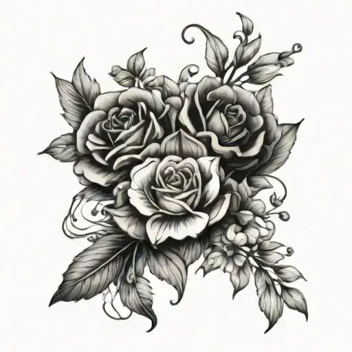 february april and november flower bouquet tied tattoo design idea