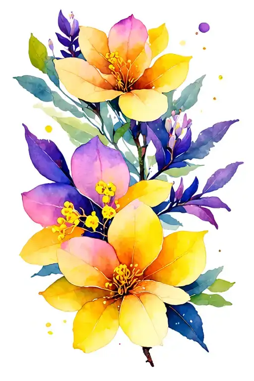 golden wattle and jacaranda tattoo design idea