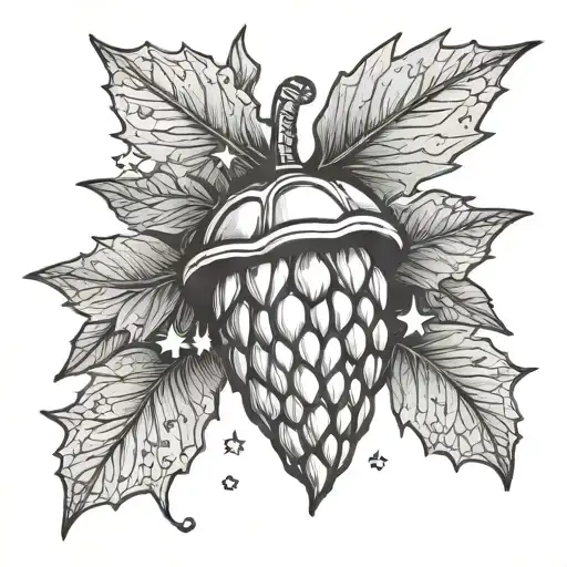acorn and stars forming the shape tattoo design idea