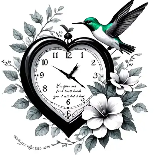 heart shaped clock with hummingbird and 🌺 with the saying "You gave me my first breath and I watched you take your last tattoo design idea
