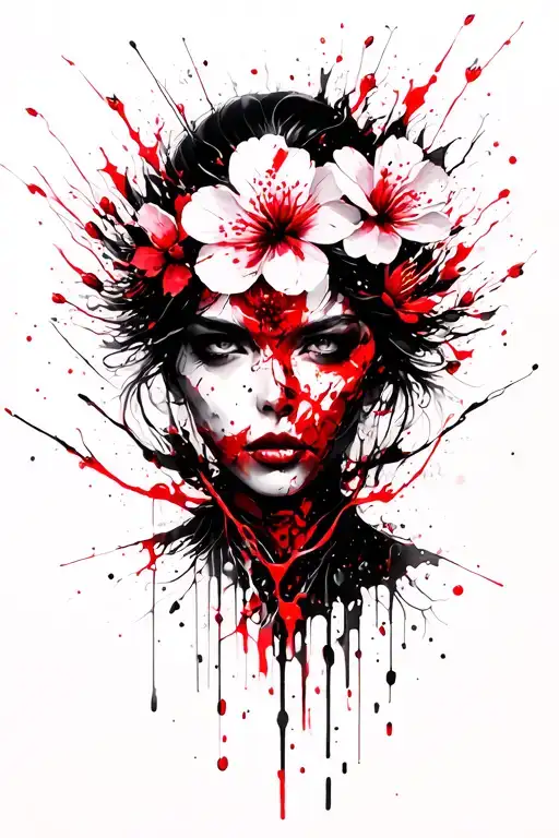 samuri and cherry blossoms tattoo design idea