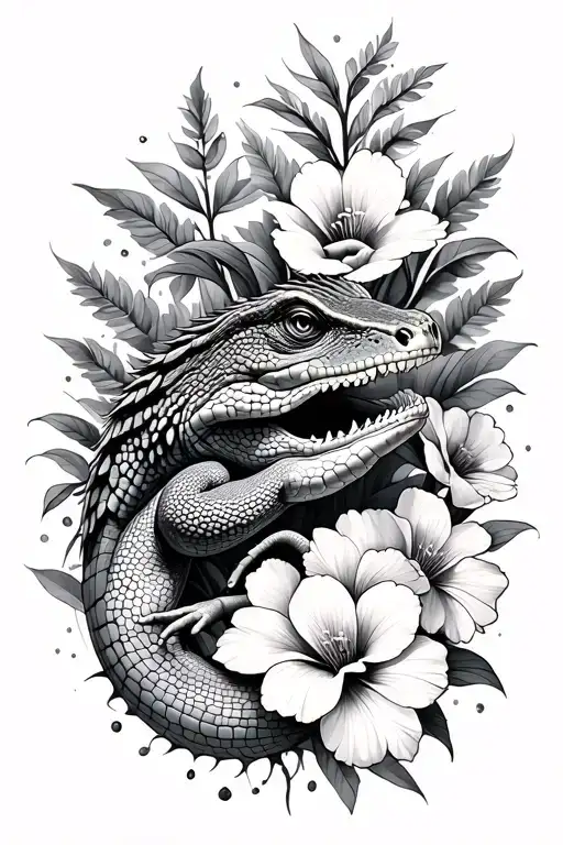 reptiles and flowers tattoo design idea