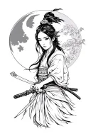 Beautiful girl Samurai with a sword and moon tattoo design idea