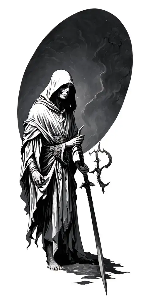 charon boatman from hades holding bident tattoo design idea