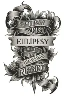 epilepsy sign with words " your life was a blessing, your memory a treasure" with date 10/23/21 in Roman numerals  tattoo design idea