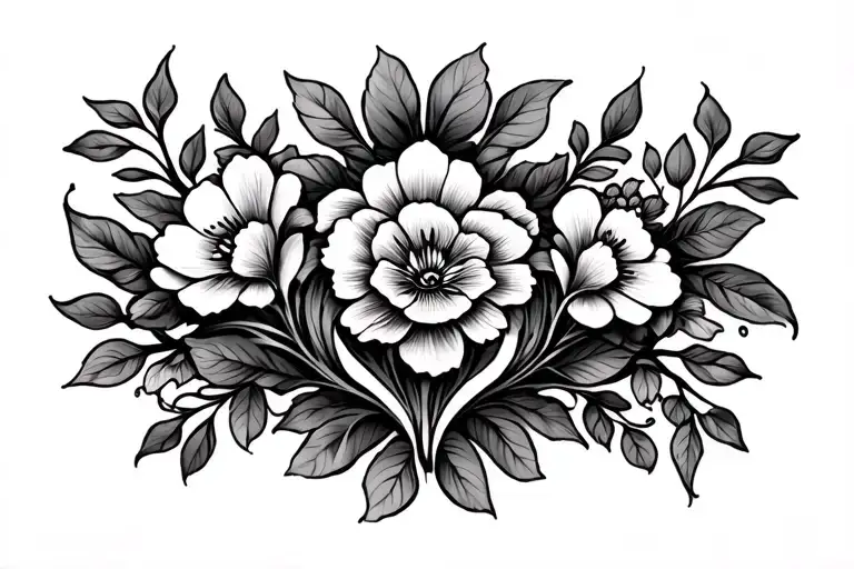 art nouveau floral chest piece featuring symmetry, leafy stems and flowers  tattoo design idea