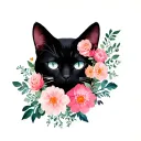 need a silhouette of cat merged with flowers as an icon, Color palette must be pastel shades prefer would be Pink and Fl tattoo design idea