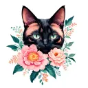 need a silhouette of cat merged with flowers as an icon, Color palette must be pastel shades prefer would be Pink and Fl tattoo design idea