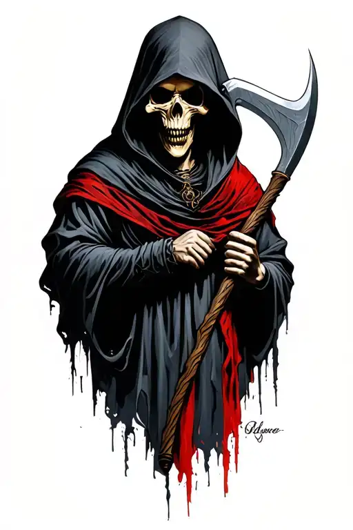 Hooded Reaper, Darkness,Scary, Holding A Scythe Tattoo.  tattoo design idea