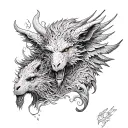 realism tattoo arm sleeve of mythical creatures from the bible tattoo design idea