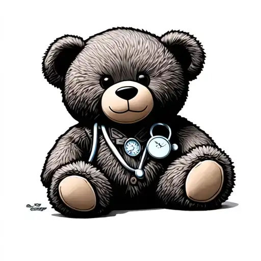 teddy bear doctor surrounded, 4K tattoo design idea