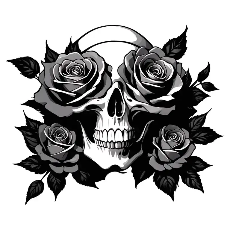 skull and roses tattoo design idea