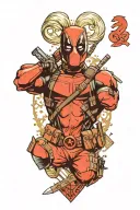 Deadpool logo incorporating unicorn ready for war tattoo design idea
