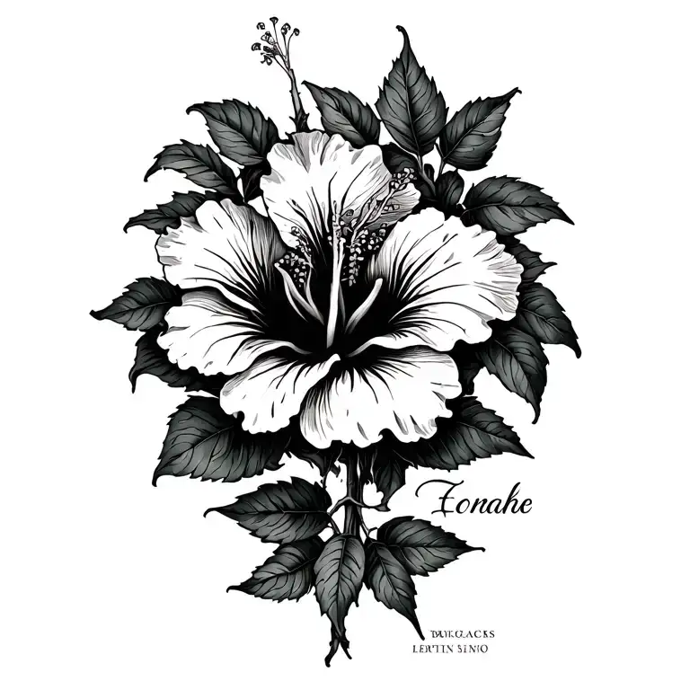 hibiscus flower with vines and a name incorporated tattoo design idea