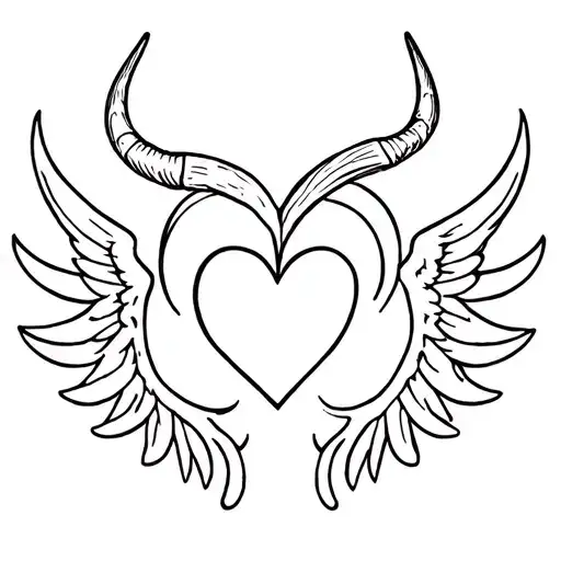 heart with wings and demon horns tattoo design idea