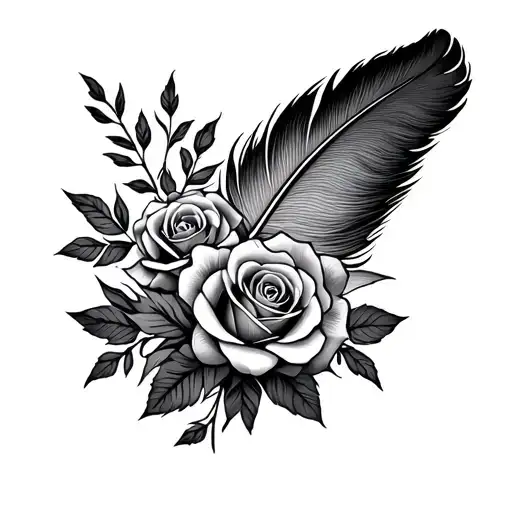 Turkey Feather + Faithy + roses tattoo design idea