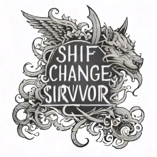 text "23-12 shift change survivor" and survival image tattoo design idea