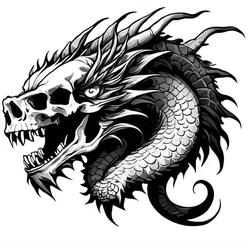 Mexican dragon and skulls tattoo design idea