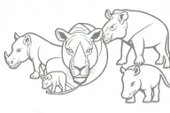 outline of rhino, lion, elephant and leopard connected head to tail tattoo design idea