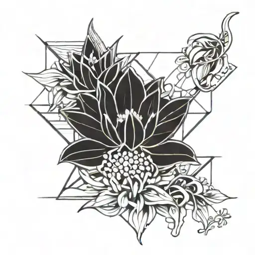 Number 8 lily chrysanthemum tangled together tattoo design idea