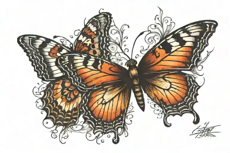 Realistic butterfly emerging victoriously from the ashes tattoo design idea