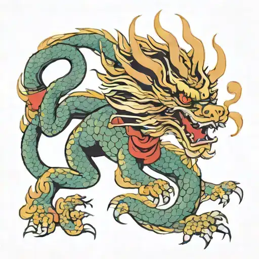 Chinese dragon with lion head tattoo design idea