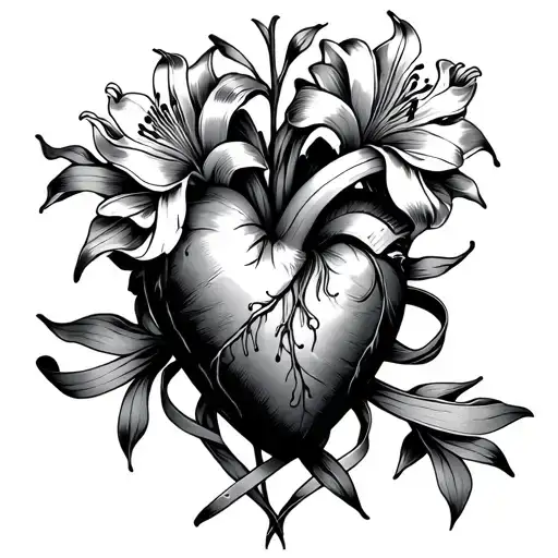 daylily and heart and ribbon symbolizing transformation tattoo design idea