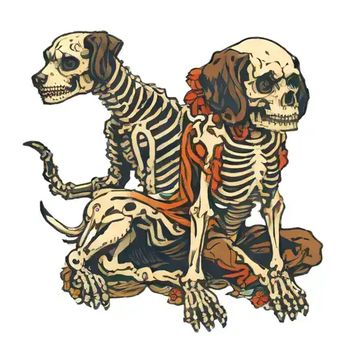 person and dog skeleton together tattoo design idea