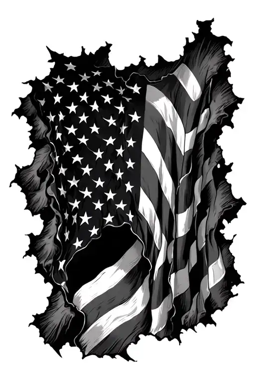 American Flag Ripping Through Skin tattoo design idea