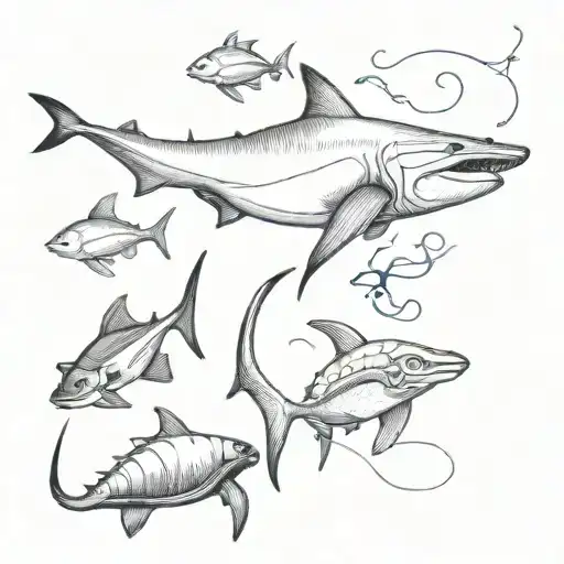 hammerhead shark, jellyfish, stingray, turtle, octopus tattoo design idea