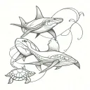 hammerhead shark, jellyfish, stingray, turtle, octopus tattoo design idea