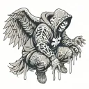 Asian chubby angel boy with bape hoodie, venom drips tattoo design idea