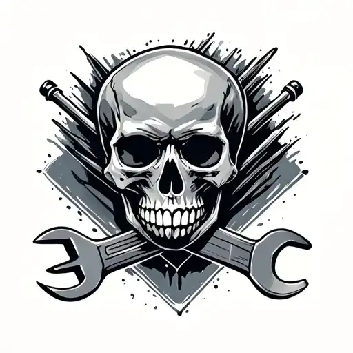 skull and wrench crossed tattoo design idea