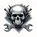 skull and wrench crossed tattoo design idea
