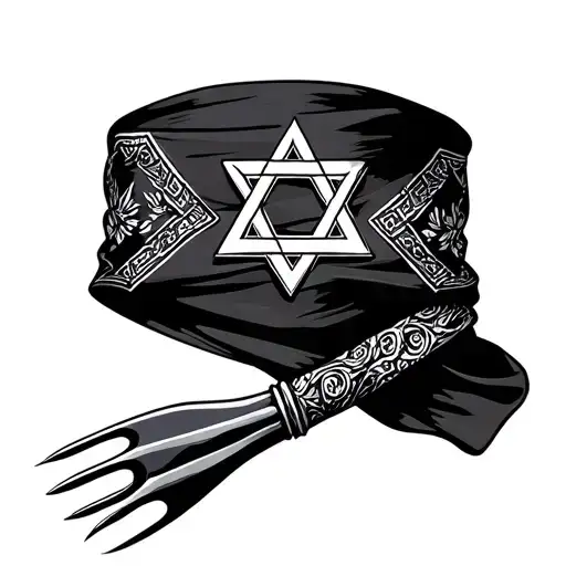 black bandanna with Star of David and pitchfork  tattoo design idea