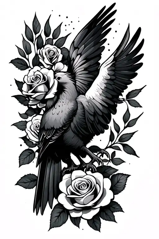 Bird and Roses tattoo design idea