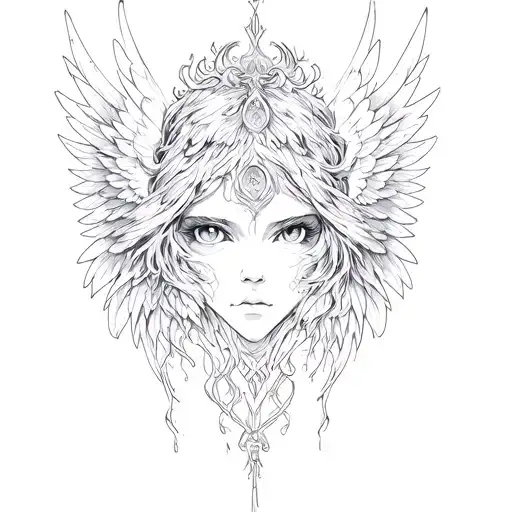 seraphim angel symmetrical eyes everywhere tattoo design idea
